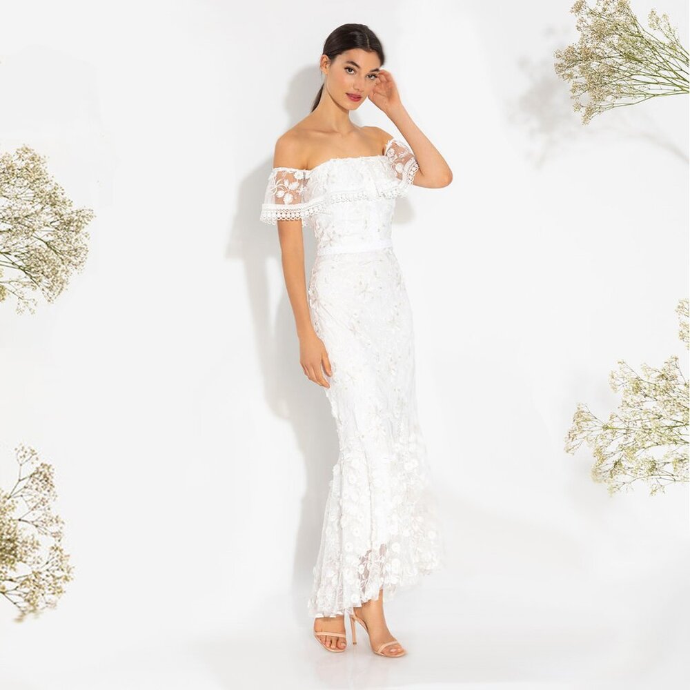 Shoshanna Mellecey Embroidered Off-The-Shoulder Dress, Size 4
